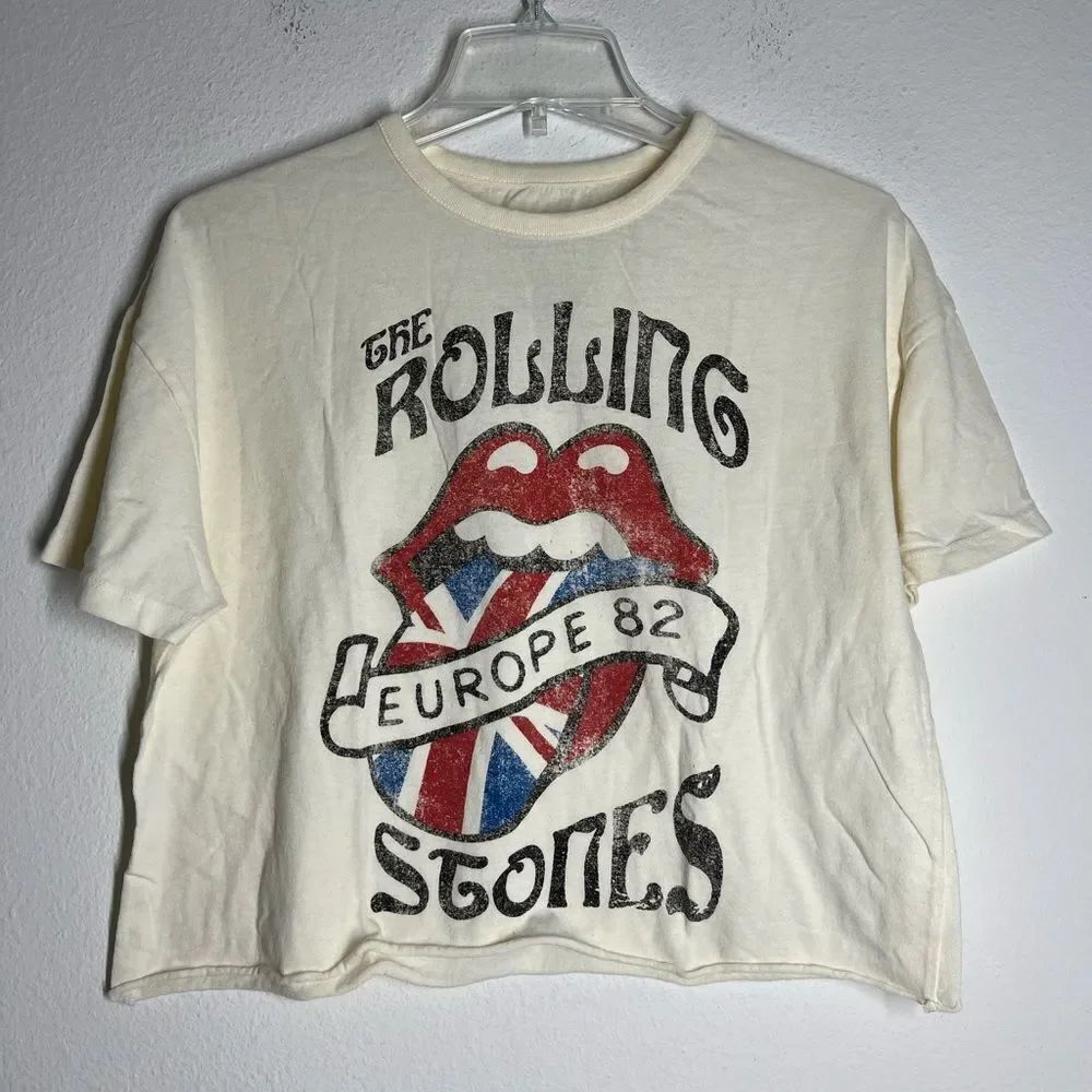 Rare Women's Rolling Stones Europe 82 Short Sleeve Cropped Graphic T-Shirt Sz M